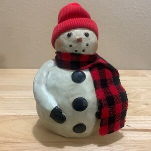 Snowman.  Red hat red black buffalo check scarf Diltz Roman Inc 1997